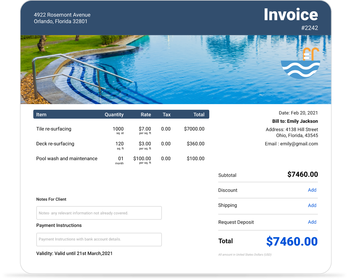 Pool Service Invoice Template